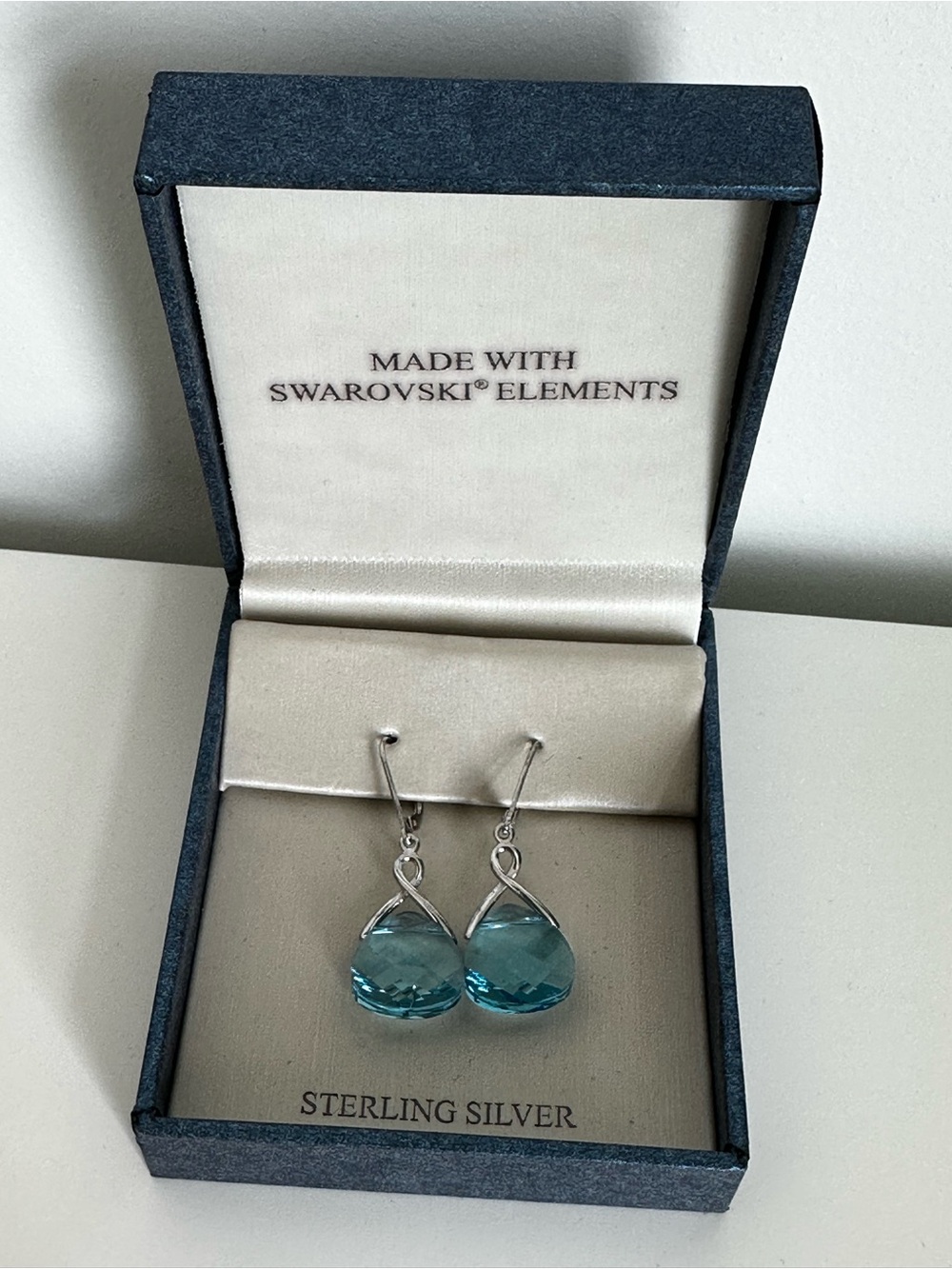 Swarovski Aqua Blue Teardrop Sterling Silver Earrings